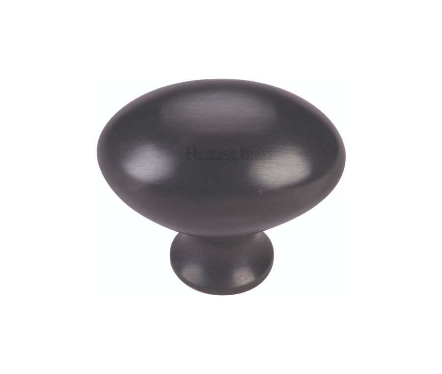 Heritage Brass Matt Black Victorian Oval Cabinet Knob 38mm