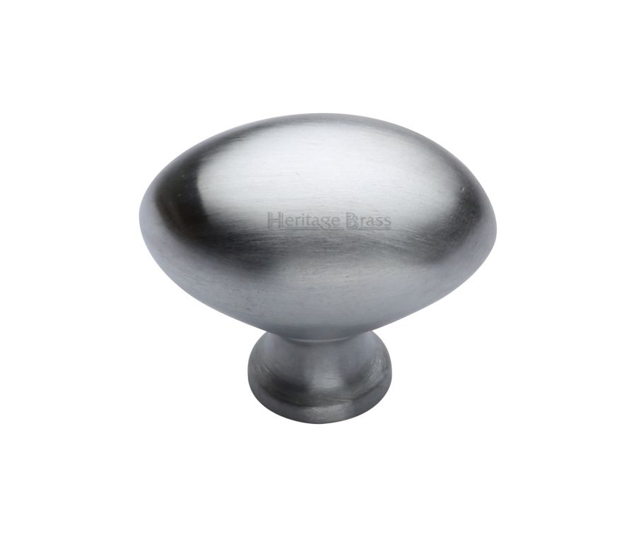 Heritage Brass Satin Chrome Victorian Oval Cabinet Knob 38mm