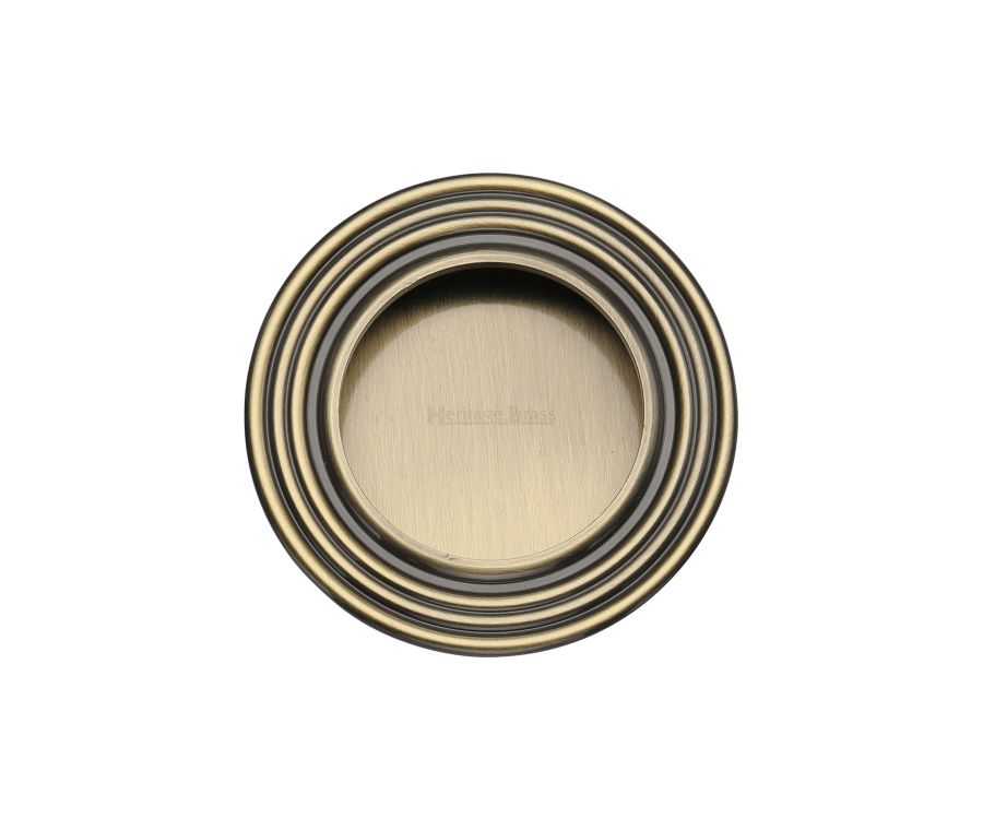 Antique Brass Heritage Brass Round Reeded Flush Pull