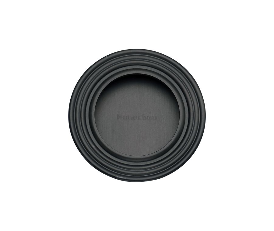 Matt Black Heritage Brass Round Reeded Flush Pull