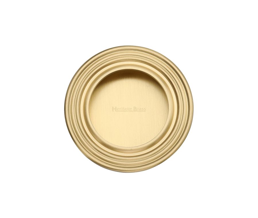 Satin Brass Heritage Brass Round Reeded Flush Pull