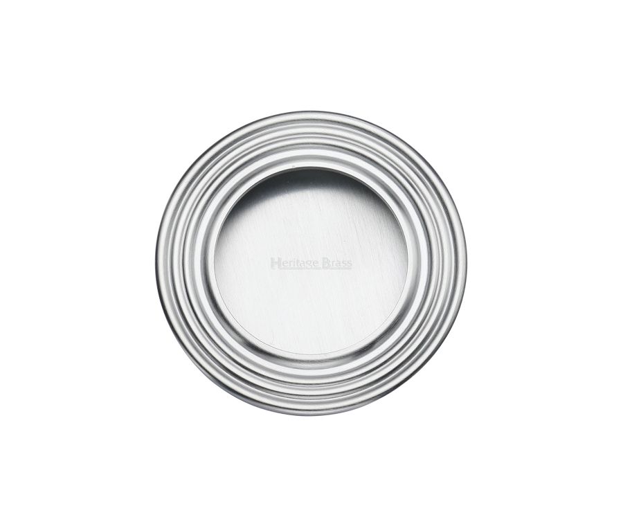 Satin Chrome Heritage Brass Round Reeded Flush Pull