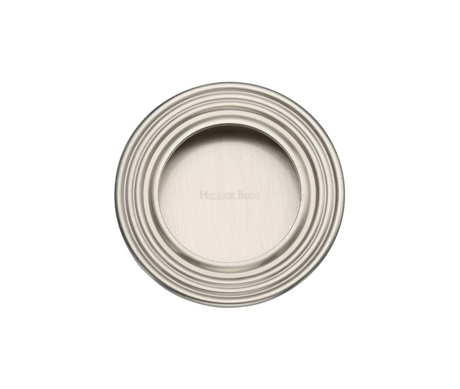 Satin Nickel Heritage Brass Round Reeded Flush Pull