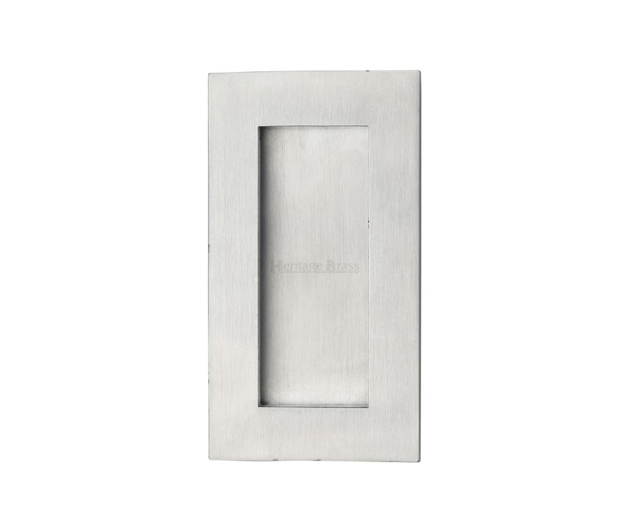 Satin Chrome Heritage Brass Rectangular Flush Pull - C1855 105mm
