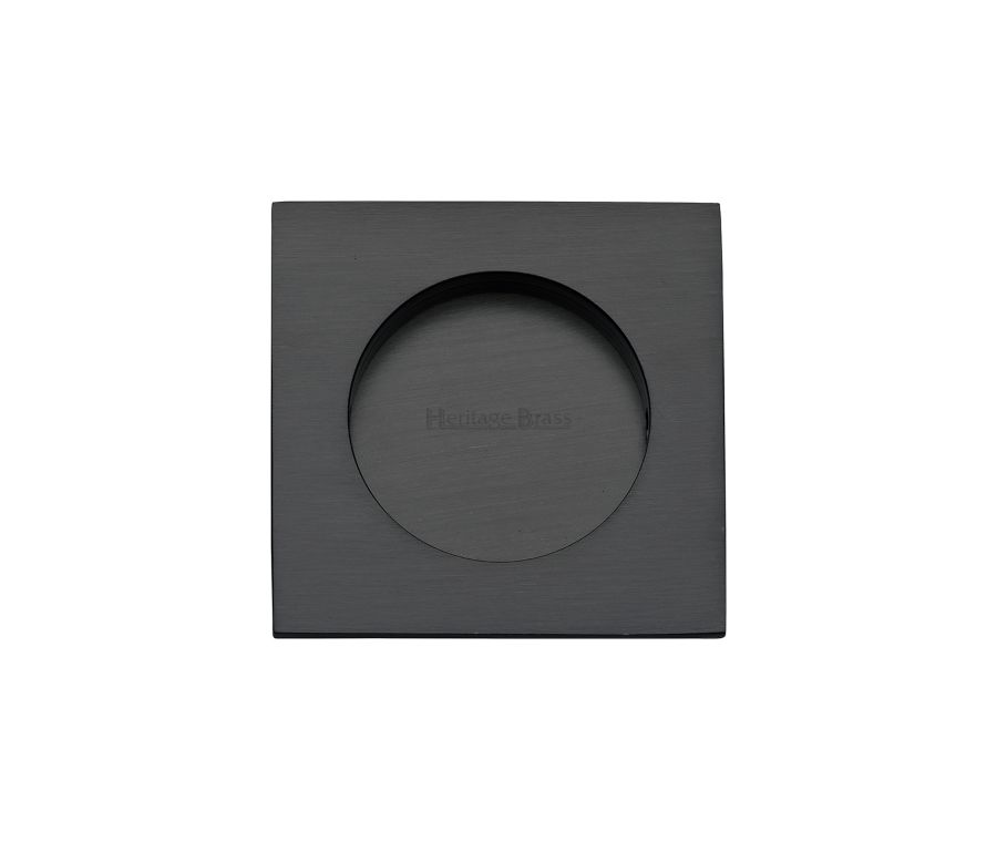 Matt Black Heritage Brass Square Flush Pull - C1860 63mm