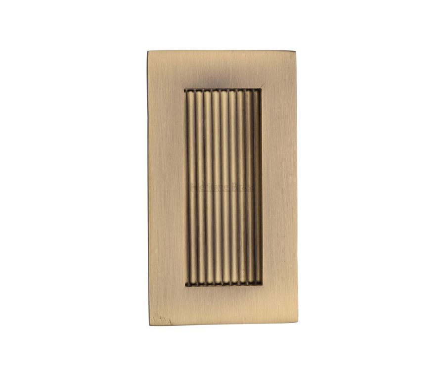 Antique Brass Heritage Brass Reeded Rectangular Flush Pull  105mm
