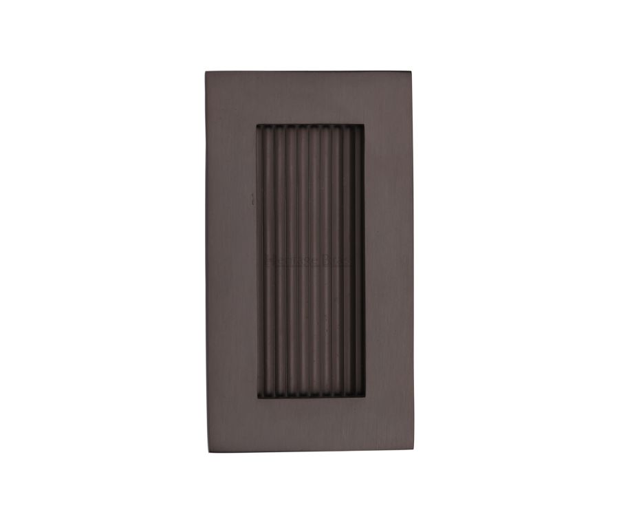 Matt Bronze Heritage Brass Reeded Rectangular Flush Pull  105mm