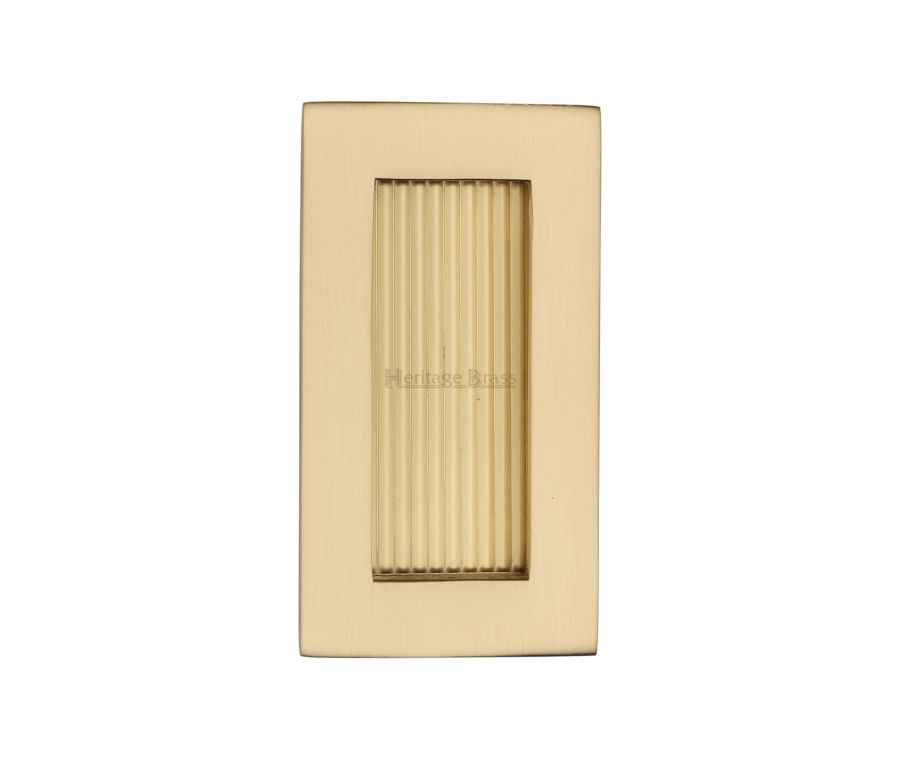 Satin Brass Heritage Brass Reeded Rectangular Flush Pull  105mm