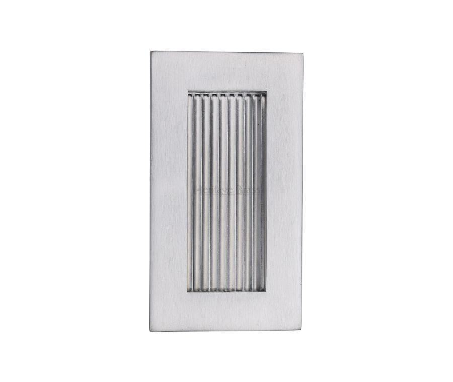 Satin Chrome Heritage Brass Reeded Rectangular Flush Pull  105mm