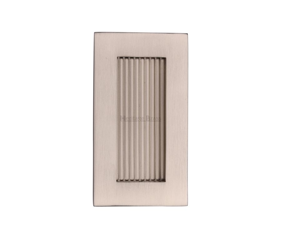 Satin Nickel Heritage Brass Reeded Rectangular Flush Pull  105mm