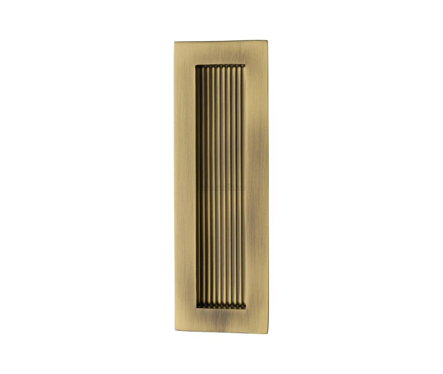 Antique Brass Heritage Brass Reeded Rectangular Flush Pull  175mm
