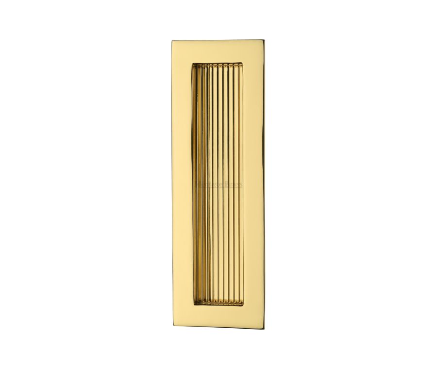 Polished Brass Heritage Brass Reeded Rectangular Flush Pull  175mm
