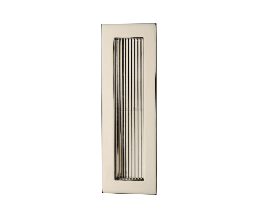Polished Nickel Finish Heritage Brass Reeded Rectangular Flush Pull  175mm