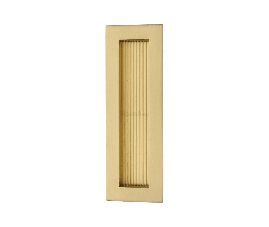 Satin Brass Heritage Brass Reeded Rectangular Flush Pull  175mm