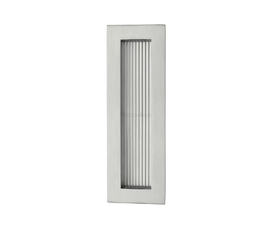 Satin Chrome Heritage Brass Reeded Rectangular Flush Pull  175mm