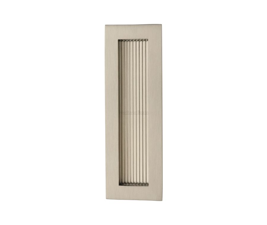 Satin Nickel Heritage Brass Reeded Rectangular Flush Pull  175mm