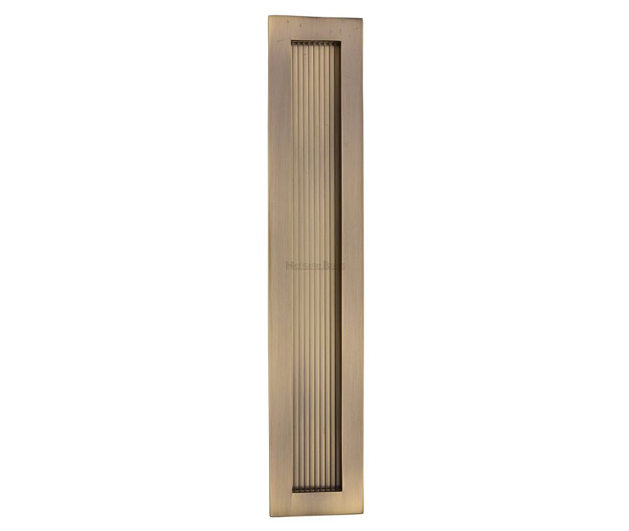 Antique Brass Heritage Brass Reeded Rectangular Flush Pull  300mm