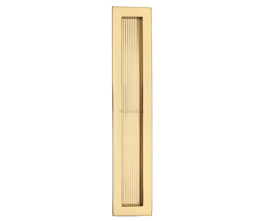 Polished Brass Heritage Brass Reeded Rectangular Flush Pull  300mm