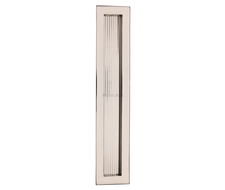 Polished Nickel Finish Heritage Brass Reeded Rectangular Flush Pull  300mm