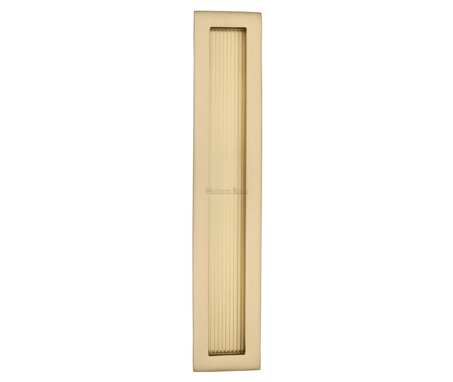 Satin Brass Heritage Brass Reeded Rectangular Flush Pull  300mm