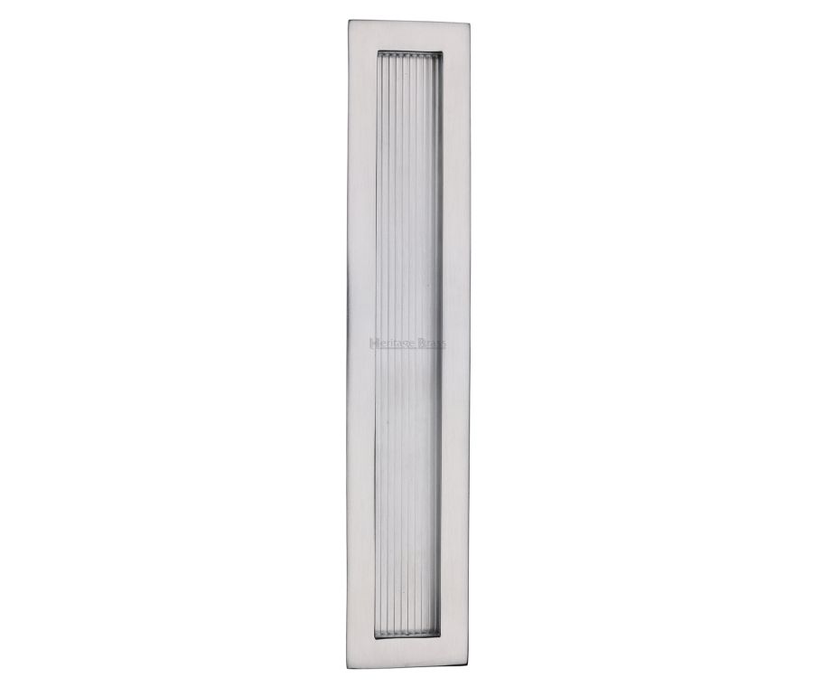 Satin Chrome Heritage Brass Reeded Rectangular Flush Pull  300mm