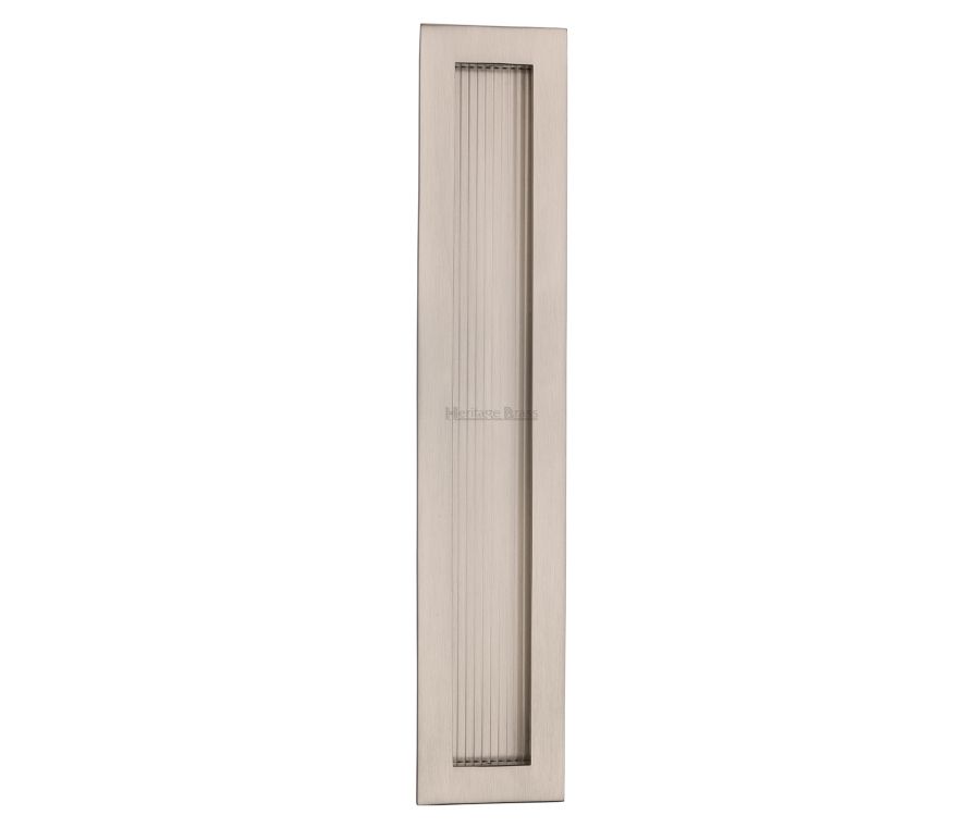 Satin Nickel Heritage Brass Reeded Rectangular Flush Pull  300mm