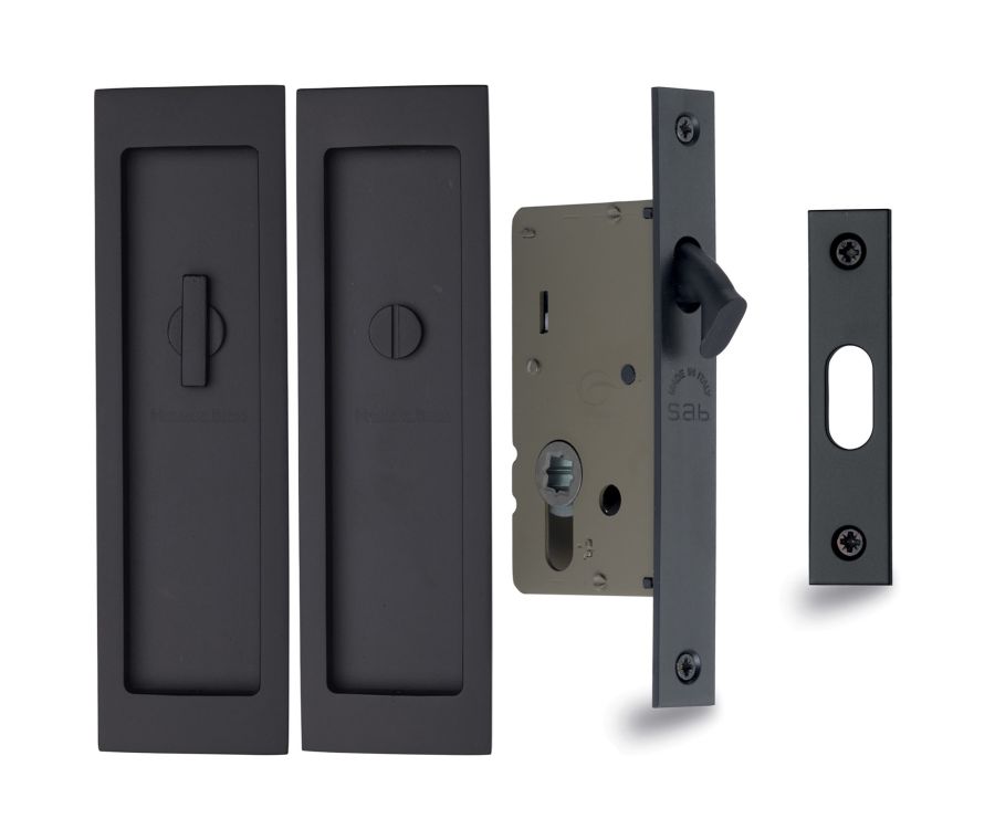 Matt Black Heritage Brass Flush Pull Privacy Set 197mm