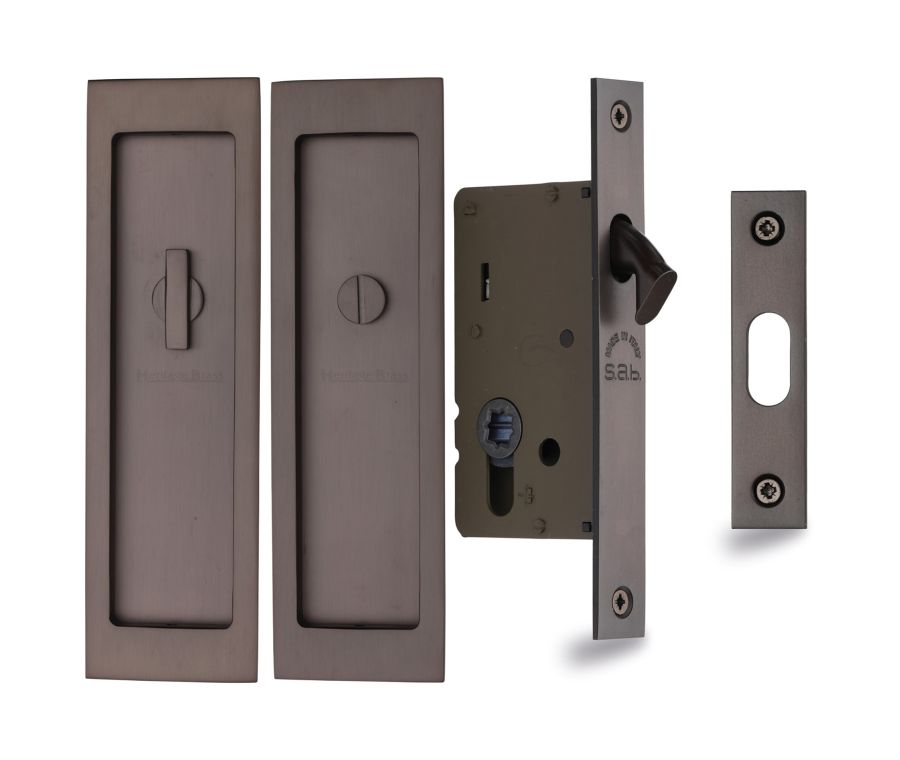 Matt Bronze Heritage Brass Flush Pull Privacy Set 197mm
