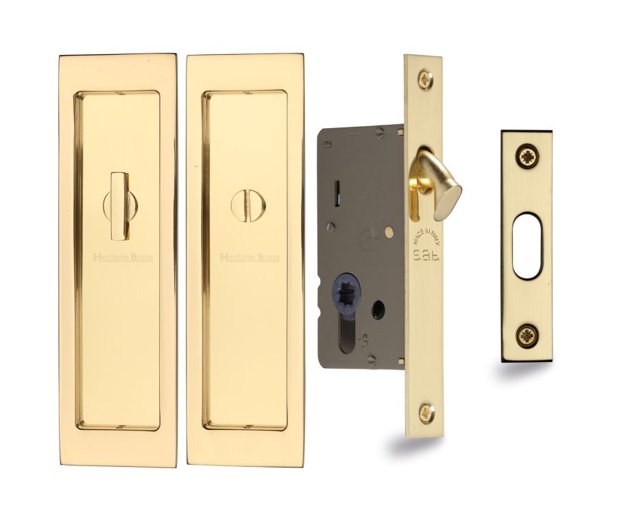 Polished Brass Heritage Brass Flush Pull Privacy Set 197mm