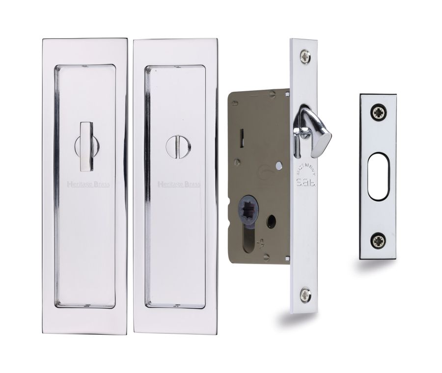 Polished Chrome Heritage Brass Flush Pull Privacy Set 197mm