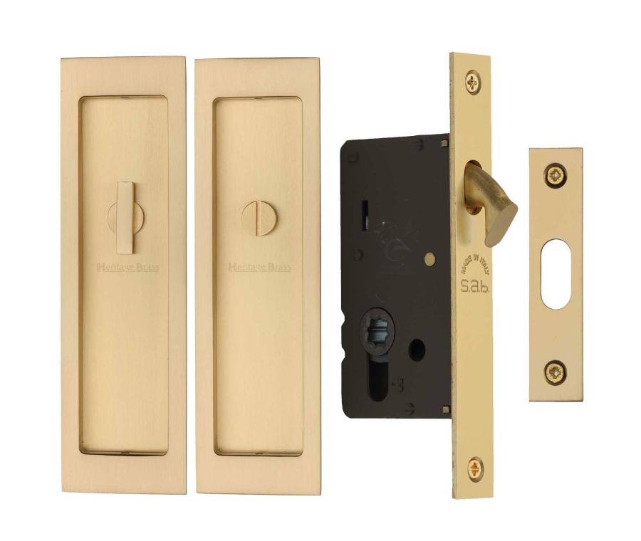 Satin Brass Heritage Brass Flush Pull Privacy Set 197mm