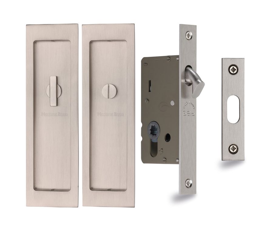 Satin Nickel Heritage Brass Flush Pull Privacy Set 197mm