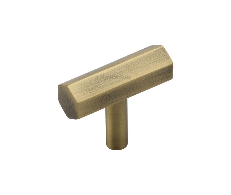 Heritage Brass Antique Brass Hexagon T-Bar Cabinet Knob 41mm
