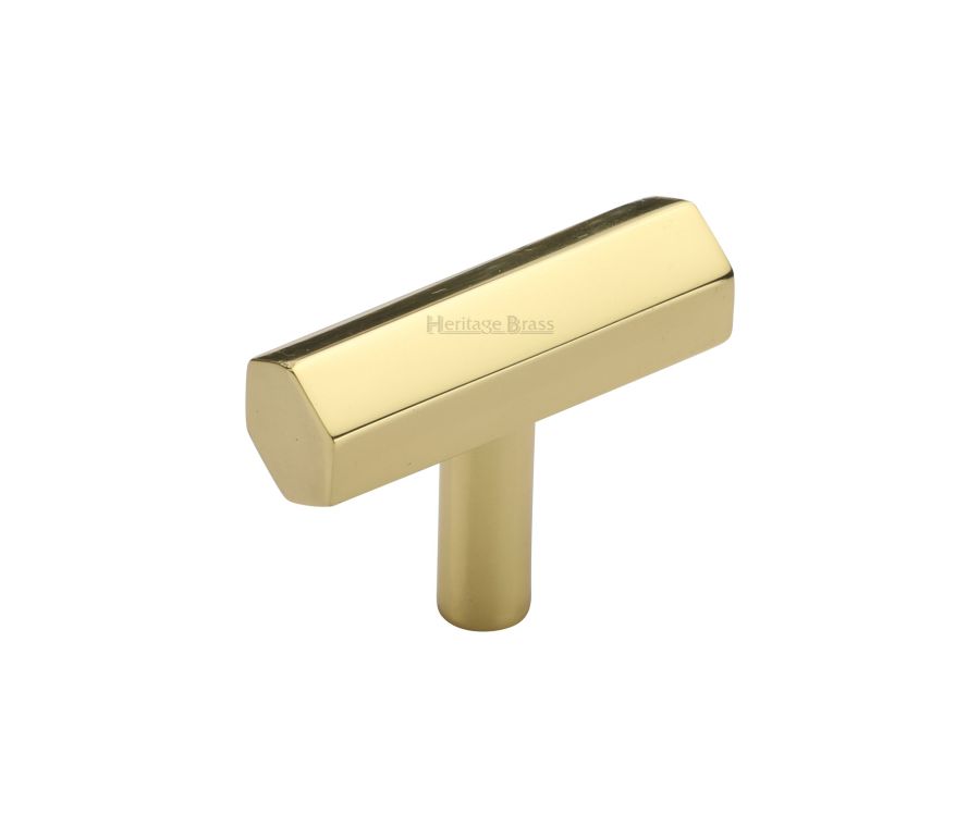 Heritage Brass Polished Brass Hexagon T-Bar Cabinet Knob 41mm