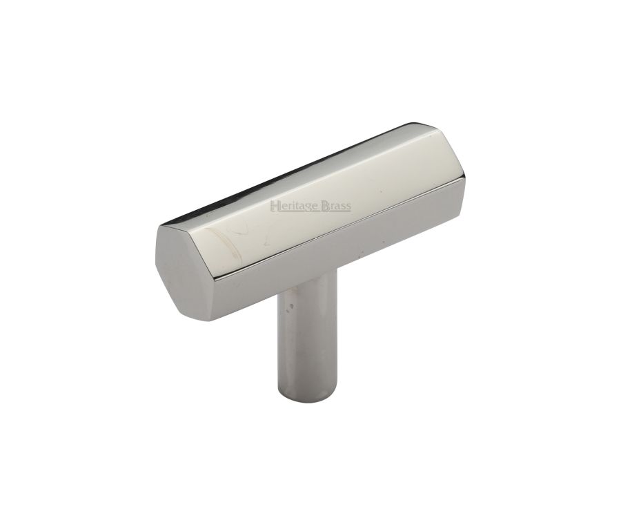 Heritage Brass Polished Nickel Finish Hexagon T-Bar Cabinet Knob 41mm