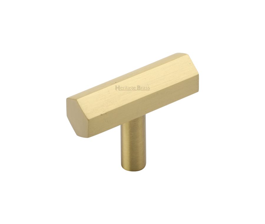 Heritage Brass Satin Brass Hexagon T-Bar Cabinet Knob 41mm