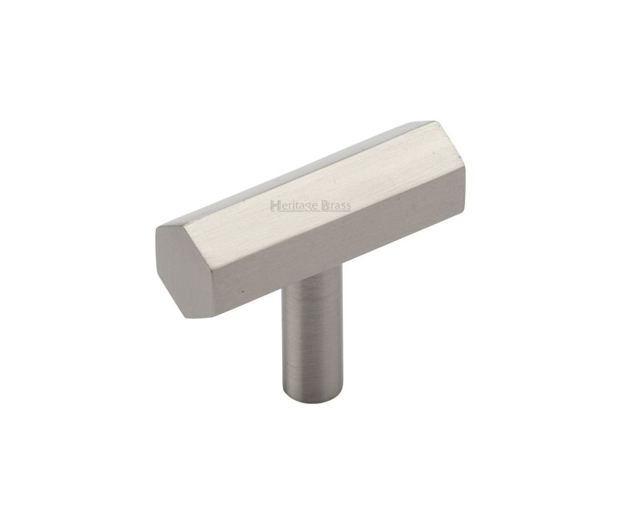 Heritage Brass Satin Nickel Hexagon T-Bar Cabinet Knob 41mm