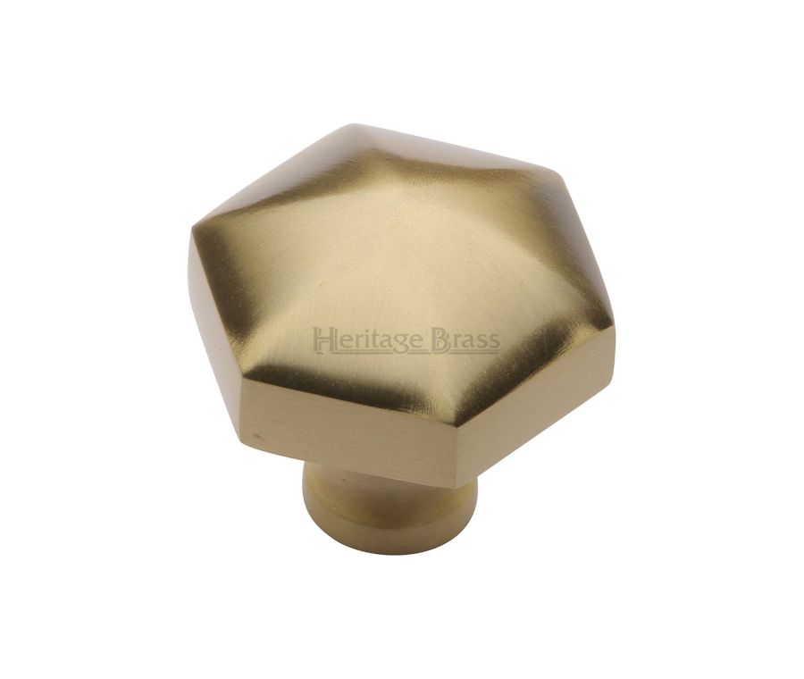 Heritage Brass Satin Brass Classic Hexagon Cabinet Knob 32mm
