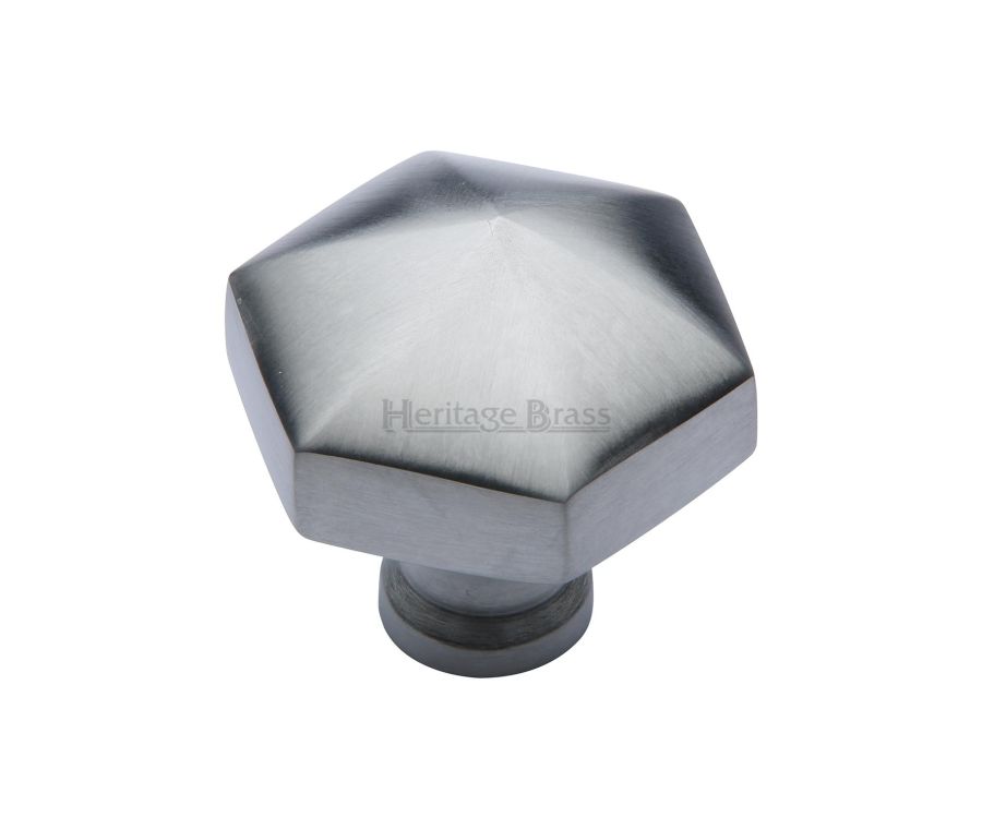 Heritage Brass Satin Chrome Classic Hexagon Cabinet Knob 32mm