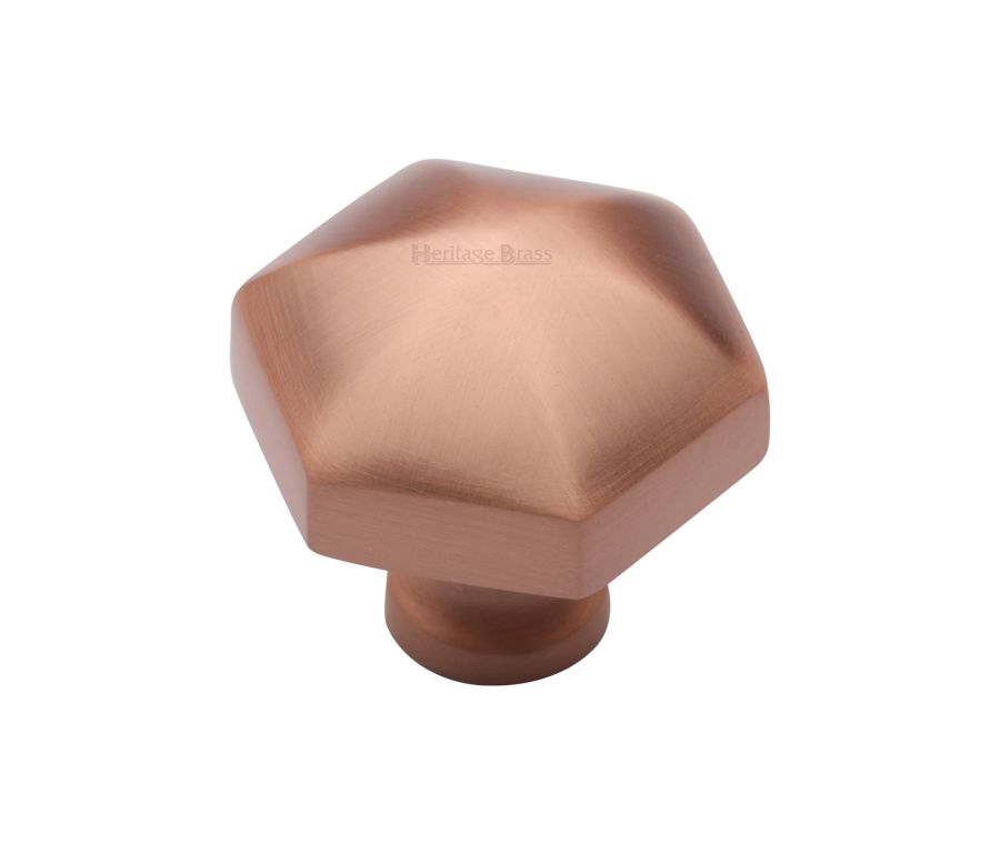 Heritage Brass Satin Rose Gold Classic Hexagon Cabinet Knob 32mm