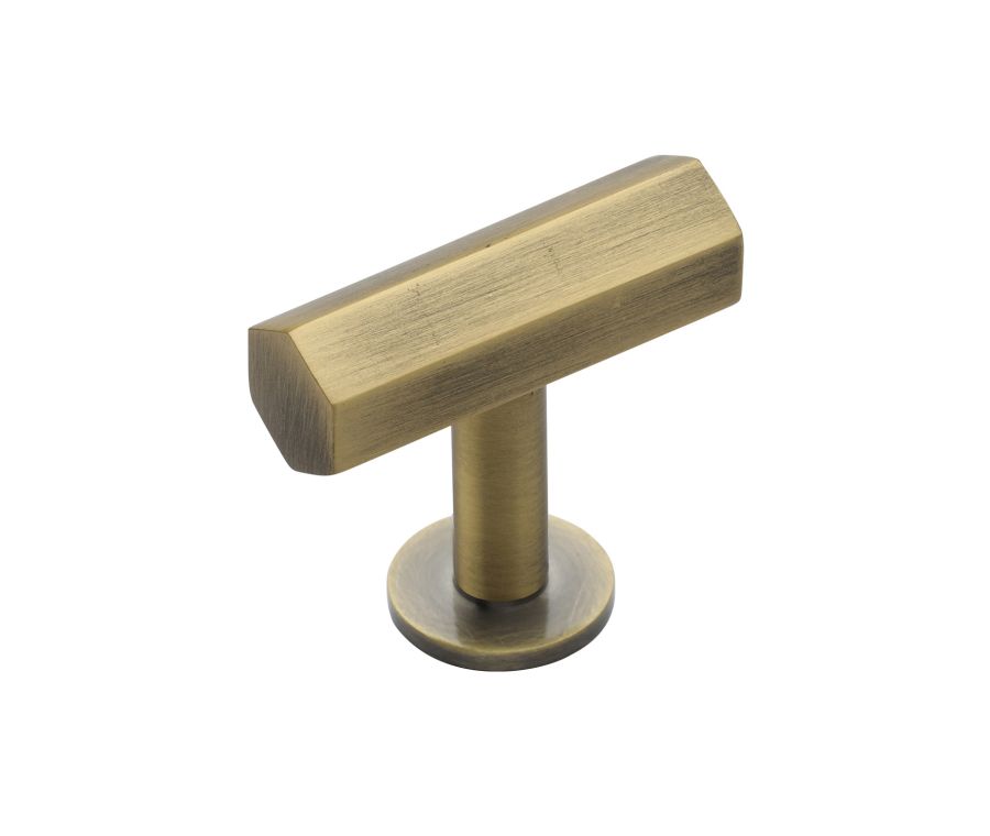 Heritage Brass Antique Brass Hexagon T-Bar Cabinet Knob with Rose 41mm