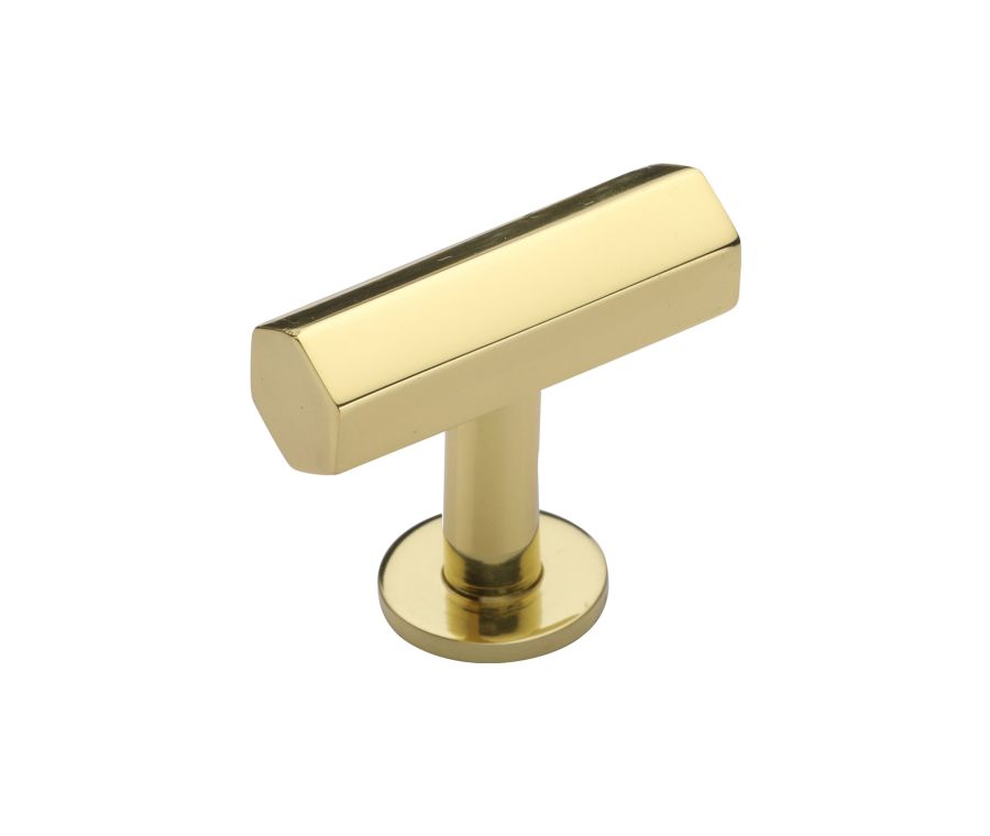 Heritage Brass Polished Brass Hexagon T-Bar Cabinet Knob with Rose 41mm