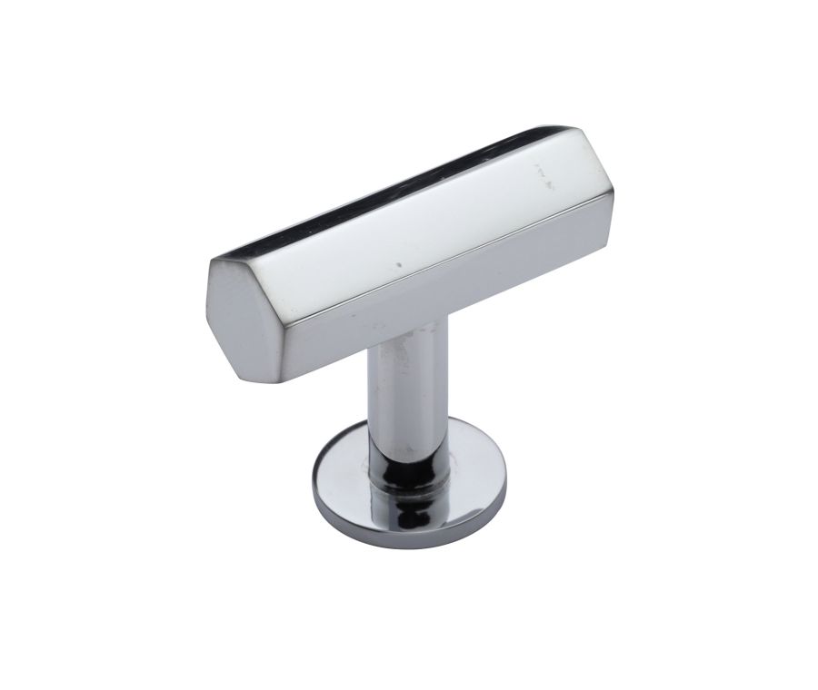 Heritage Brass Polished Chrome Hexagon T-Bar Cabinet Knob with Rose 41mm