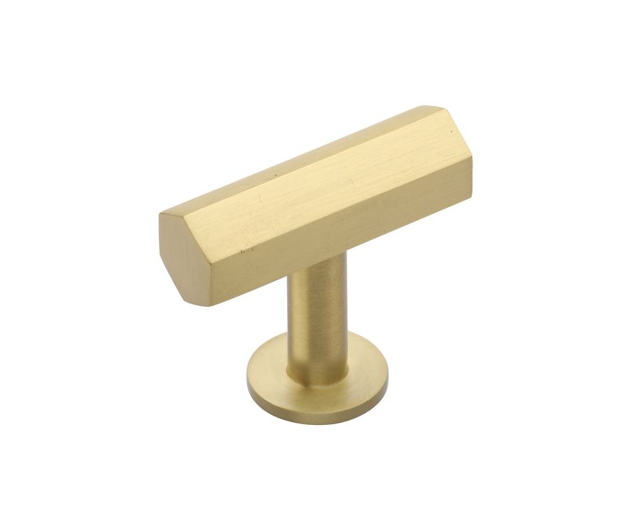 Heritage Brass Satin Brass Hexagon T-Bar Cabinet Knob with Rose 41mm