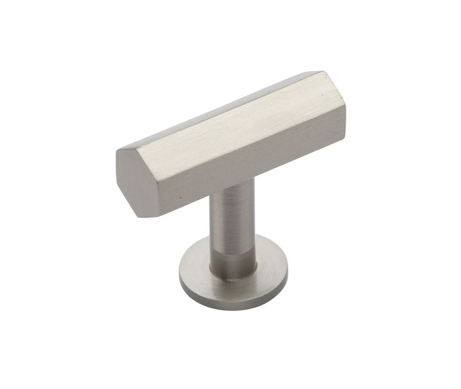 Heritage Brass Satin Nickel Hexagon T-Bar Cabinet Knob with Rose 41mm