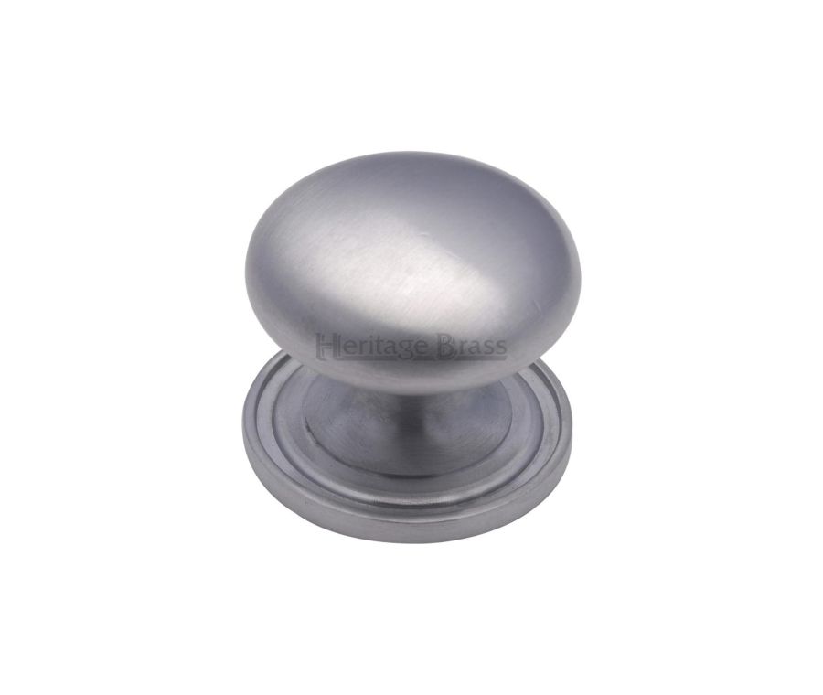 Heritage Brass Satin Chrome Victorian Round Cabinet Knob with Base 25mm