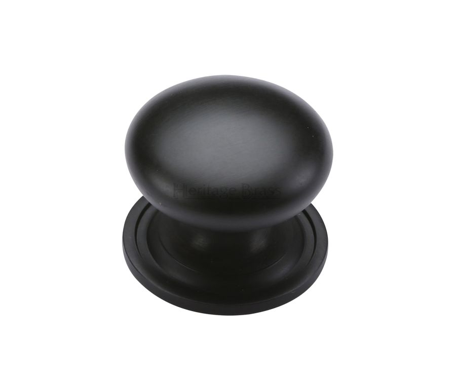 Heritage Brass Matt Black Victorian Round Cabinet Knob with Base 32mm