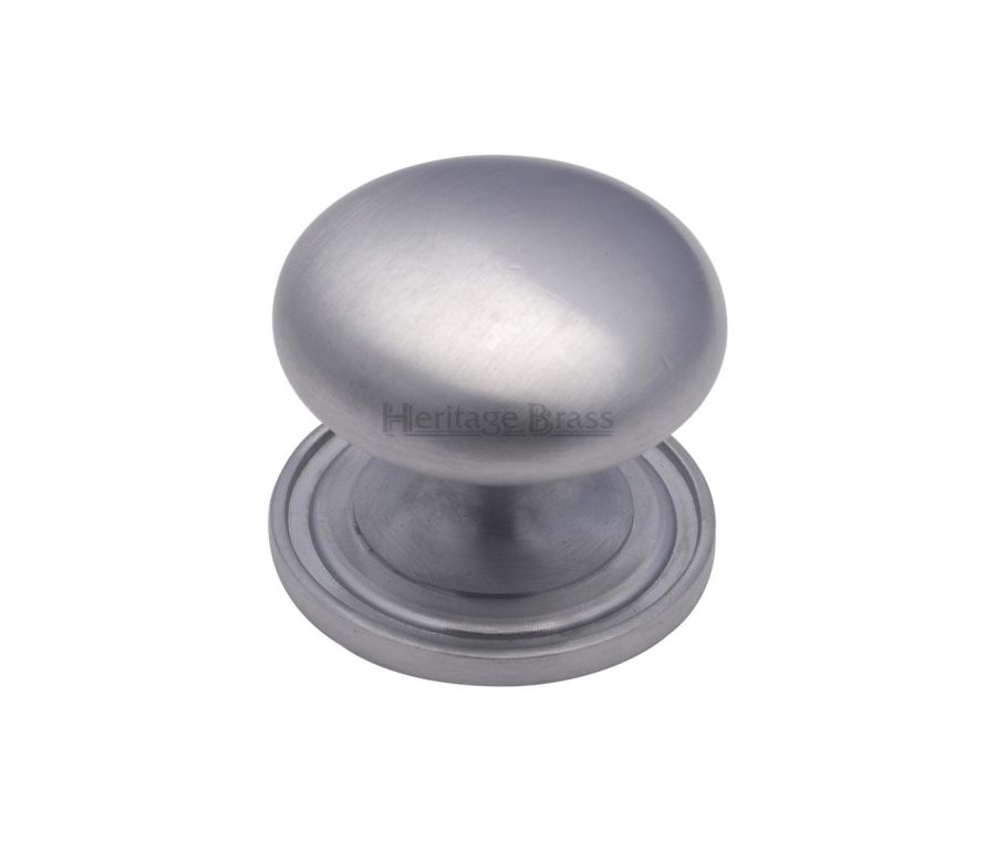 Heritage Brass Satin Chrome Victorian Round Cabinet Knob with Base 32mm