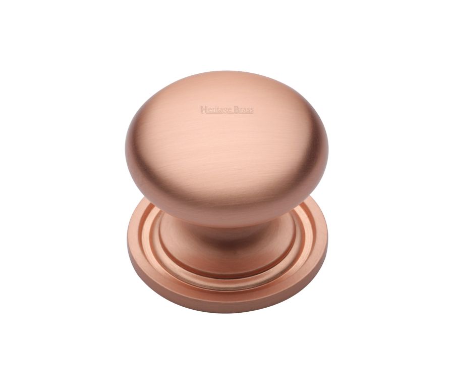 Heritage Brass Satin Rose Gold Victorian Round Cabinet Knob with Base 32mm