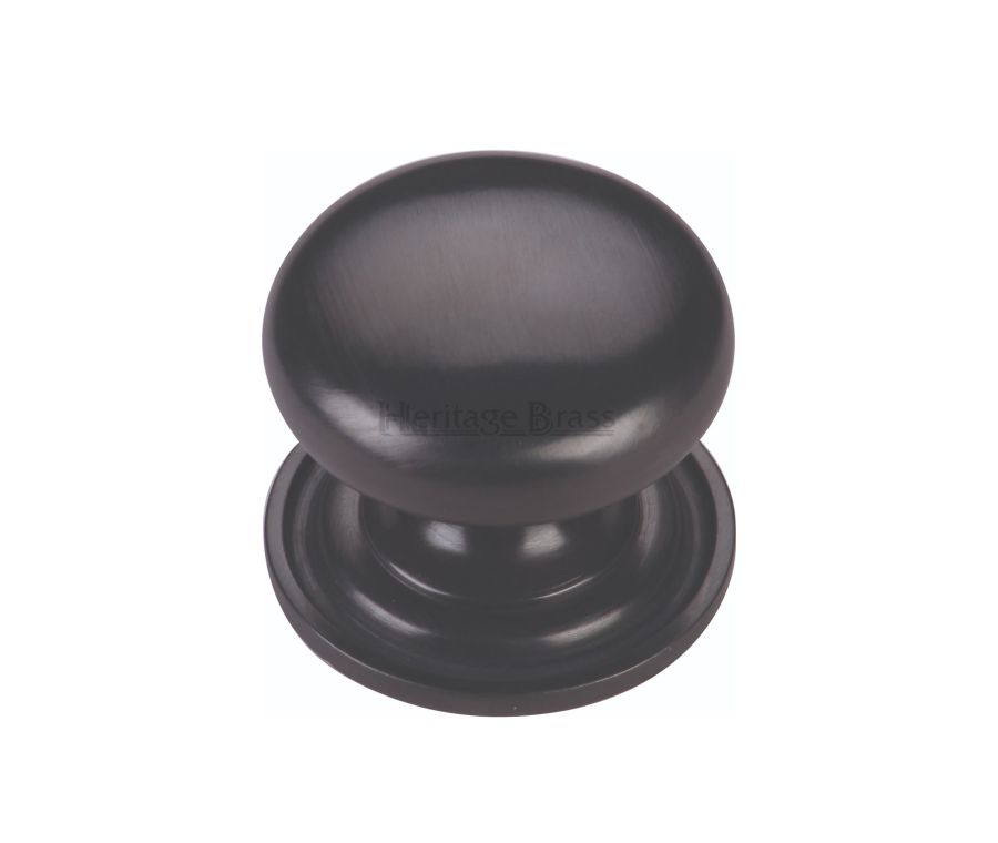 Heritage Brass Matt Black Victorian Round Cabinet Knob with Base 38mm